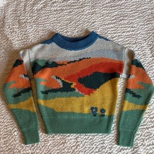 wild fable Multicolor Scenic Crewneck Sweater - Green, Orange, Yellow, Blue